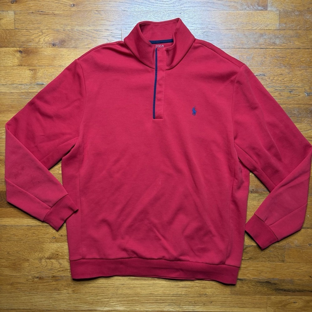 Polo Ralph Lauren Double Knit Mockneck 1/4 Snap XL Red Pullover (A0132)